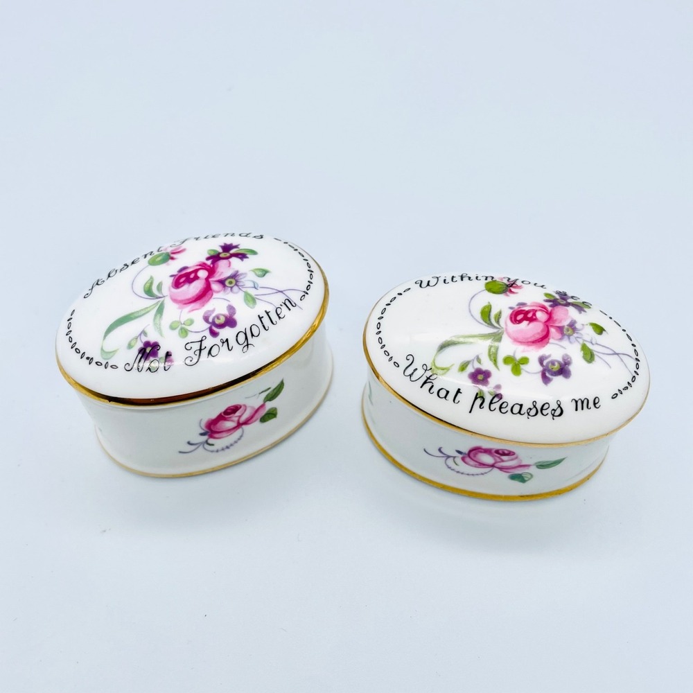 2 Crown Staffordshire Trinket Boxes Porcelain ABscent‎ Friends / With You